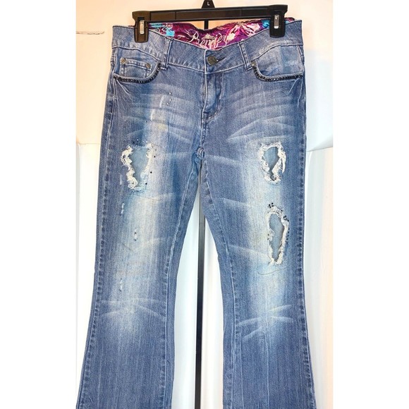 Size 5/6 Premiere Rue 21 Denim Jeans Women's Distressed Rips Studded Rhinestones - Picture 2 of 16
